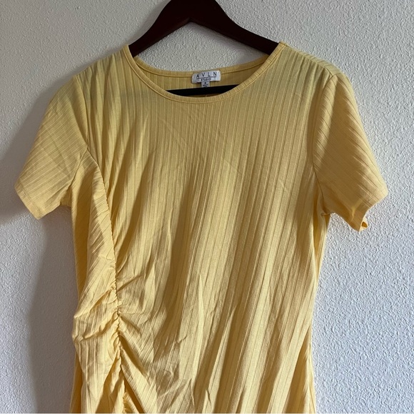 Yellow Asymmetrical Ruched Mini Dress - Picture 2 of 7